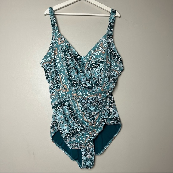Jantzen Teal Paisley One Piece Swimsuit 28W - Picture 1 of 11